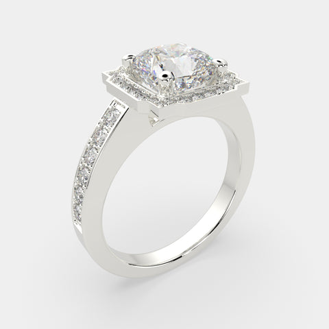 1.5 Carat VS1 D Lab Grown Diamond Halo Pave Cushion Ring