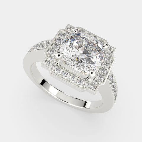 1.5 Carat VS1 D Lab Grown Diamond Halo Pave Cushion Ring