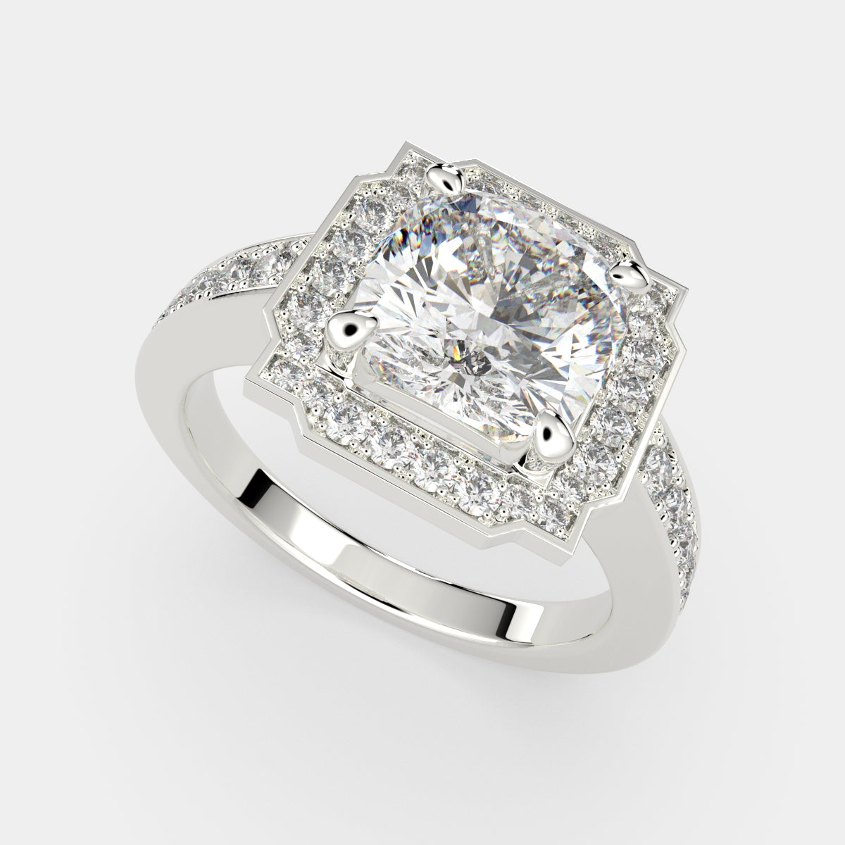 4.5 Carat VS1 D Lab Grown Diamond Halo Pave Cushion Ring