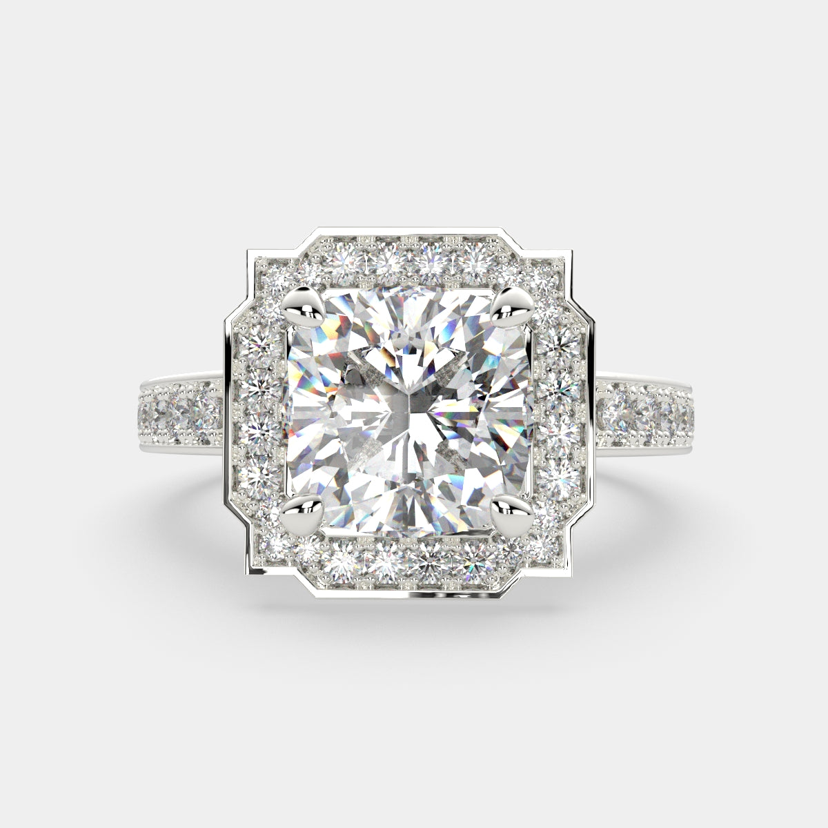 2.5 Carat VS1 D Lab Grown Diamond Halo Pave Cushion Ring