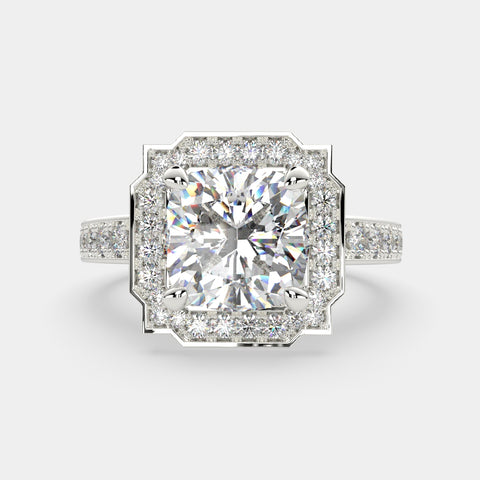 1.5 Carat VS1 D Lab Grown Diamond Halo Pave Cushion Ring