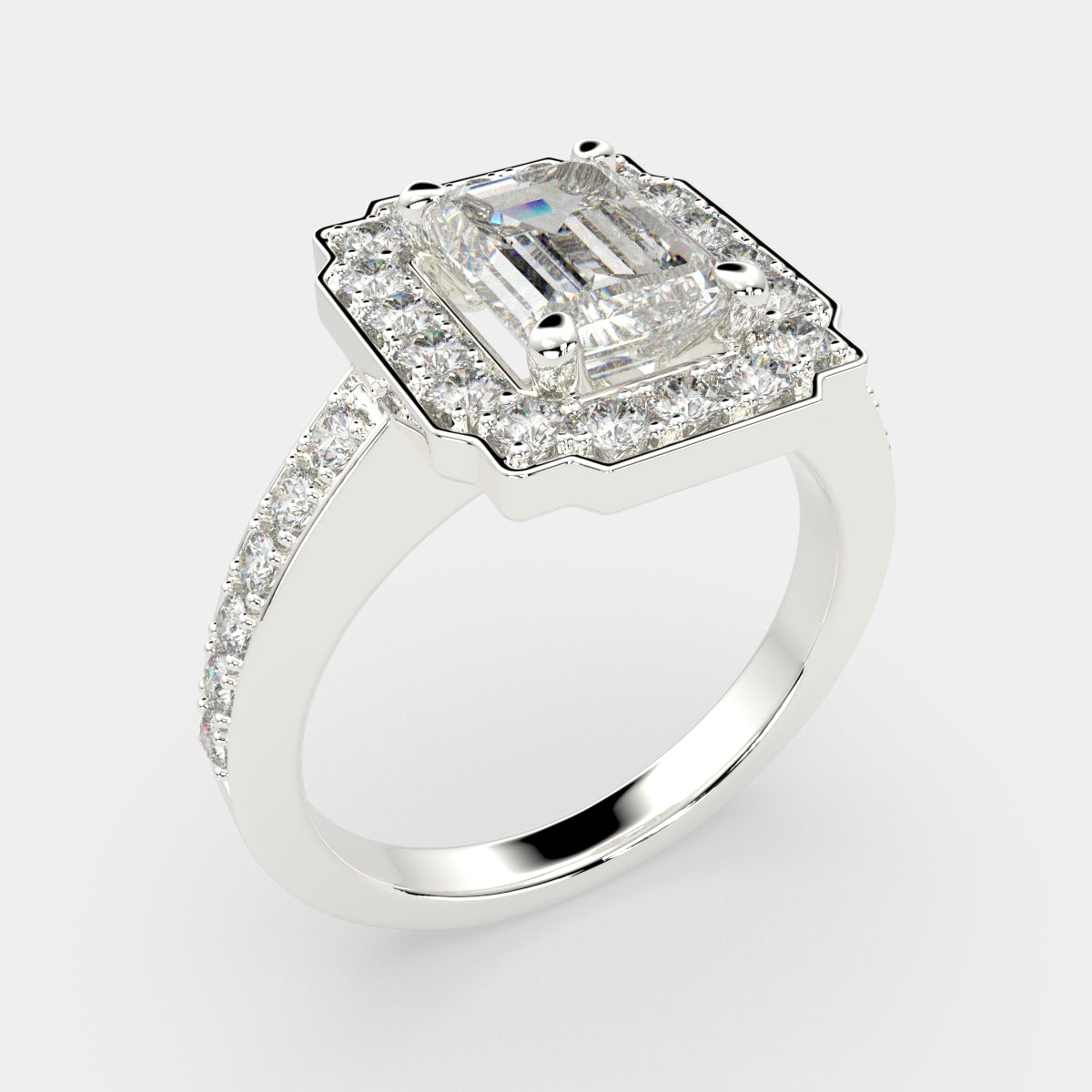 2.5 Carat VS1 D Lab Grown Diamond Halo Pave Emerald Ring