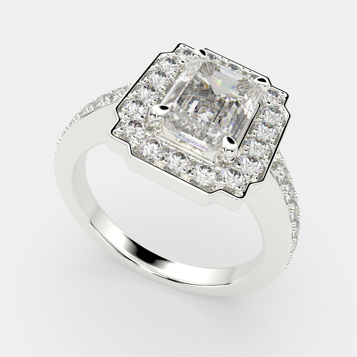 4.5 Carat VS1 D Lab Grown Diamond Halo Pave Emerald Ring