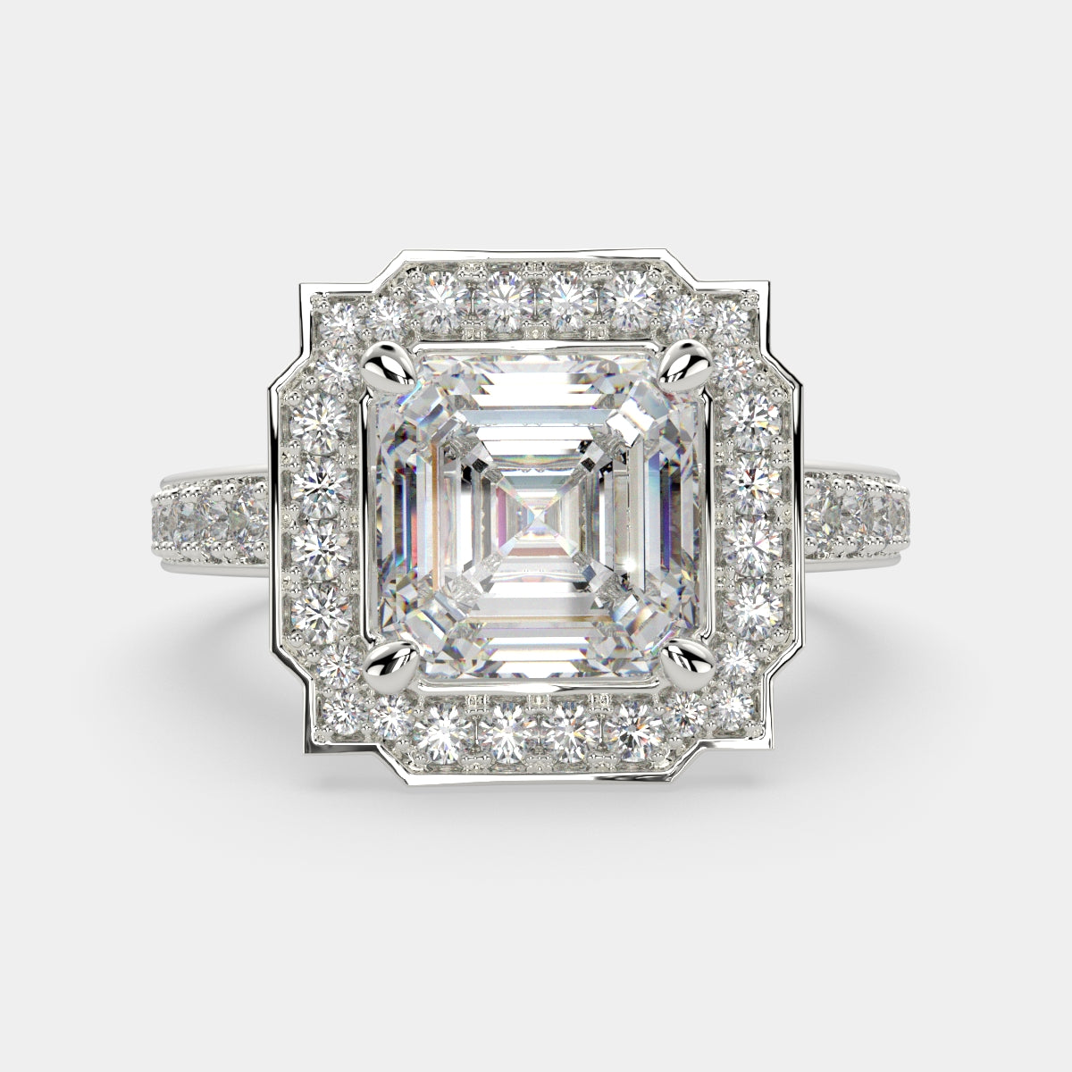 2.5 Carat VS1 D Lab Grown Diamond Halo Pave Emerald Ring