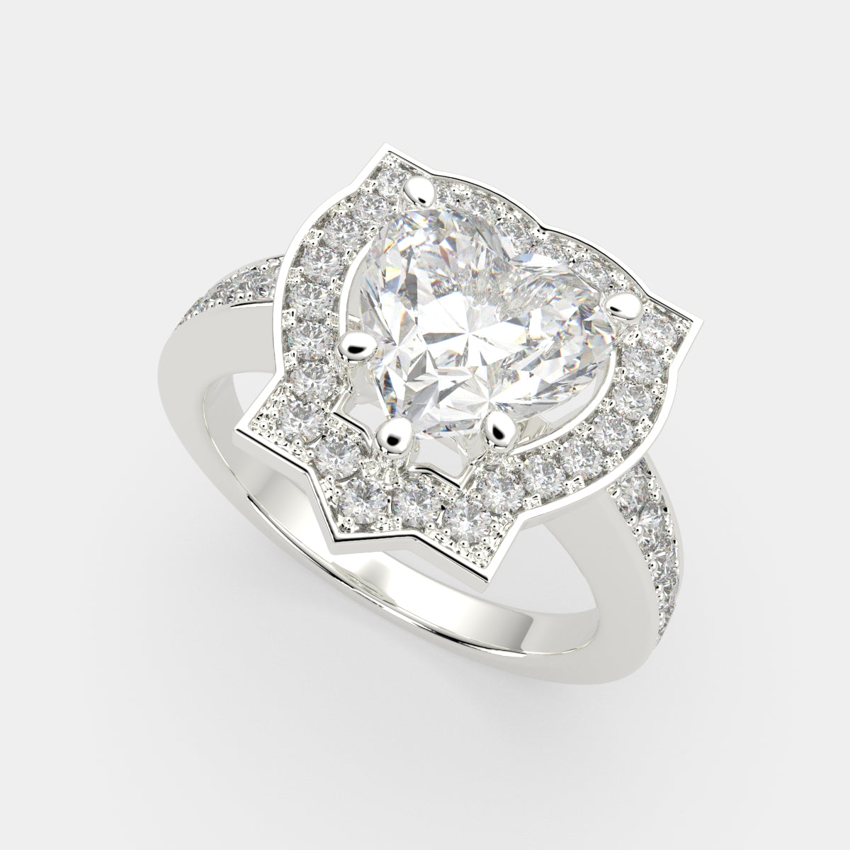 1.5 Carat VS1 D Lab Grown Diamond Halo Pave Heart Ring