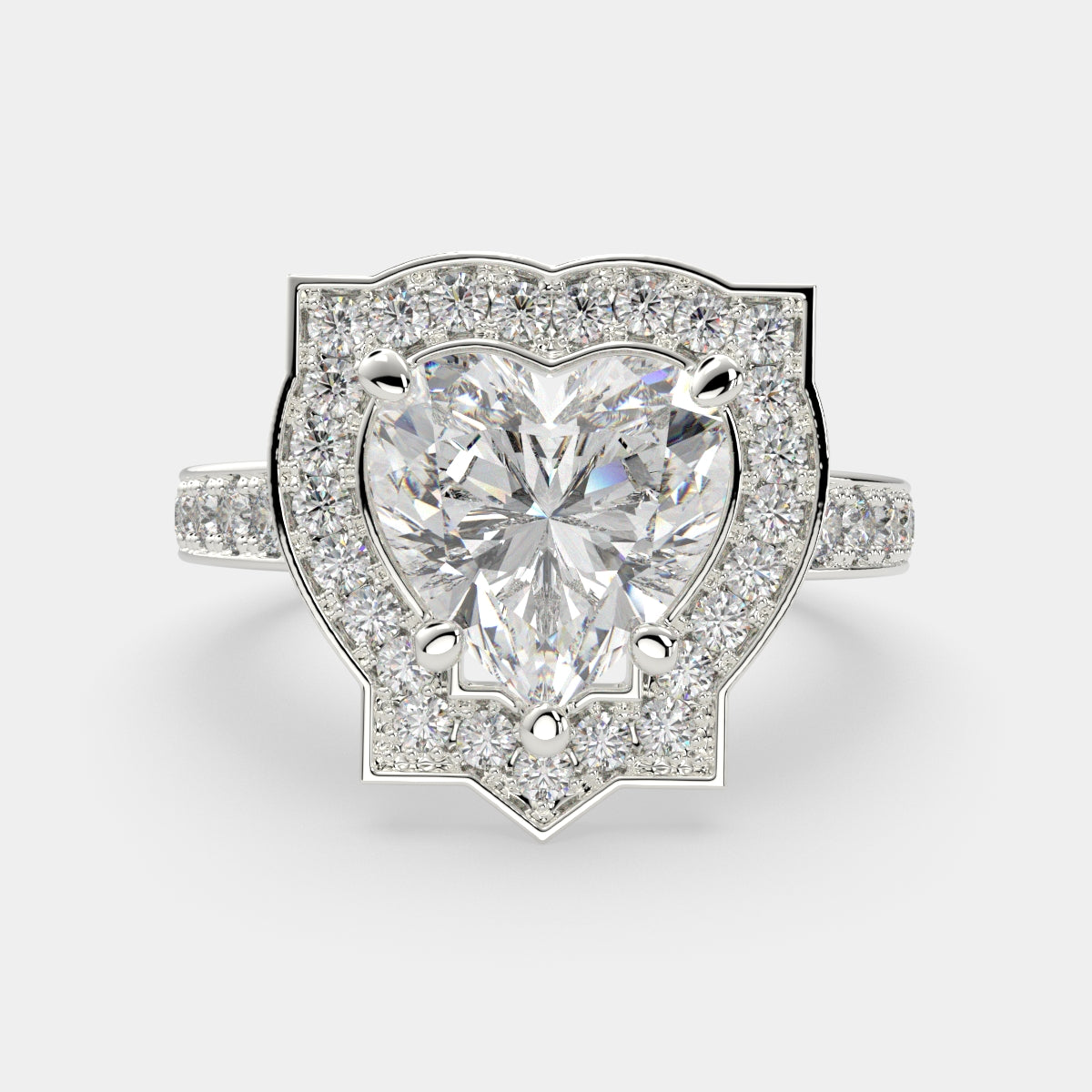 1.5 Carat VS1 D Lab Grown Diamond Halo Pave Heart Ring
