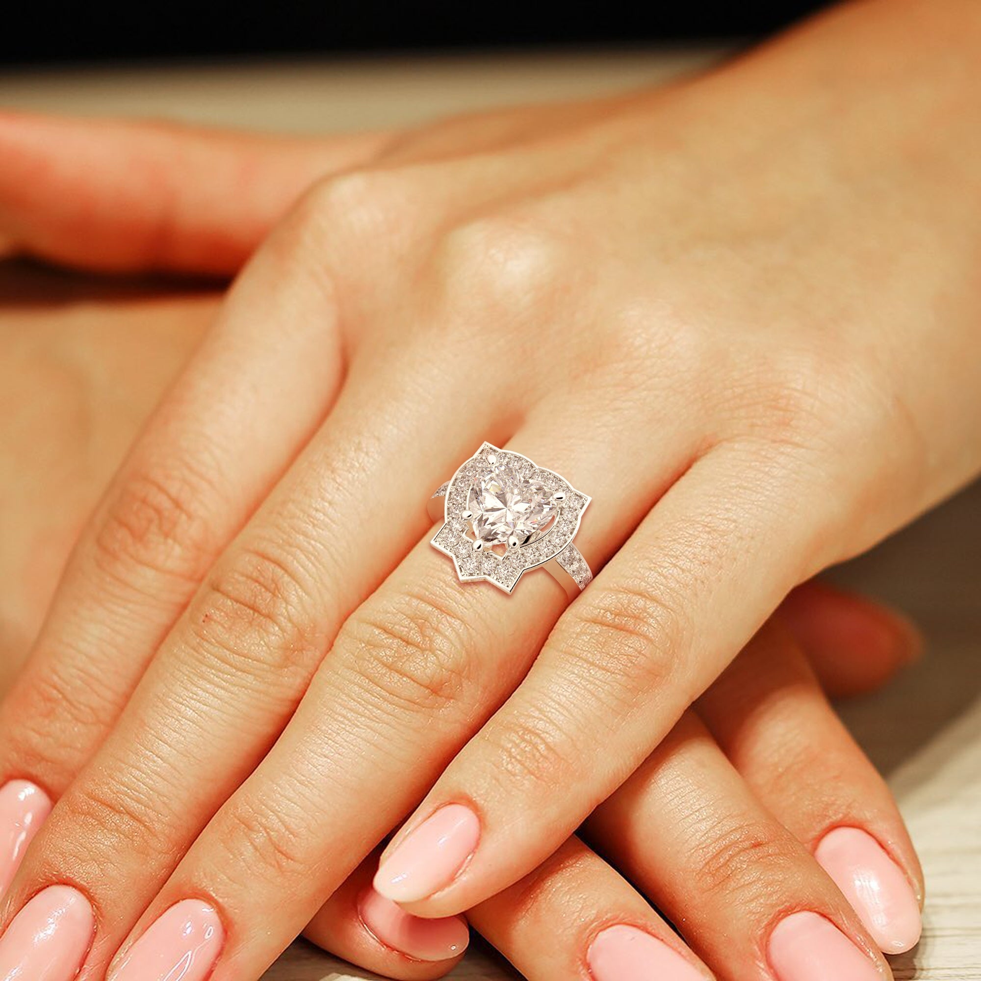 1.5 Carat VS1 D Lab Grown Diamond Halo Pave Heart Ring