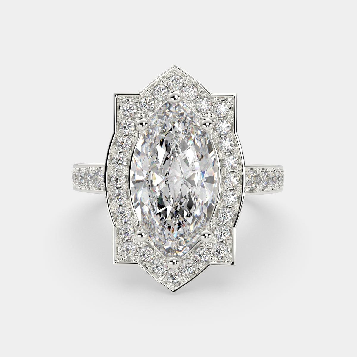 3.5 Carat VS1 D Lab Grown Diamond Halo Pave Marquise Ring
