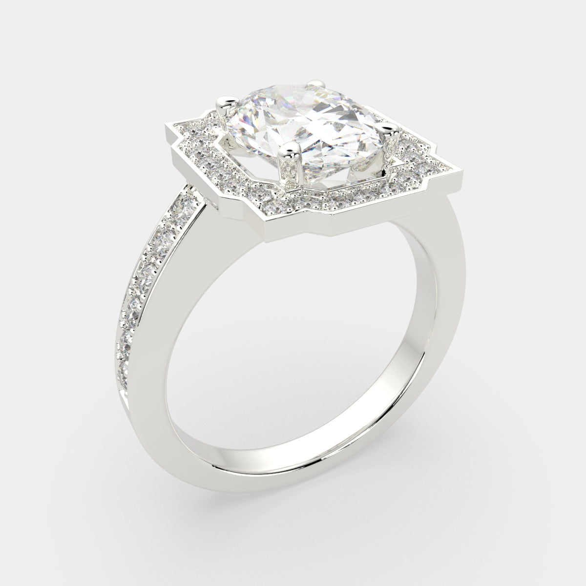 2.5 Carat VS1 D Lab Grown Diamond Halo Pave Oval Ring
