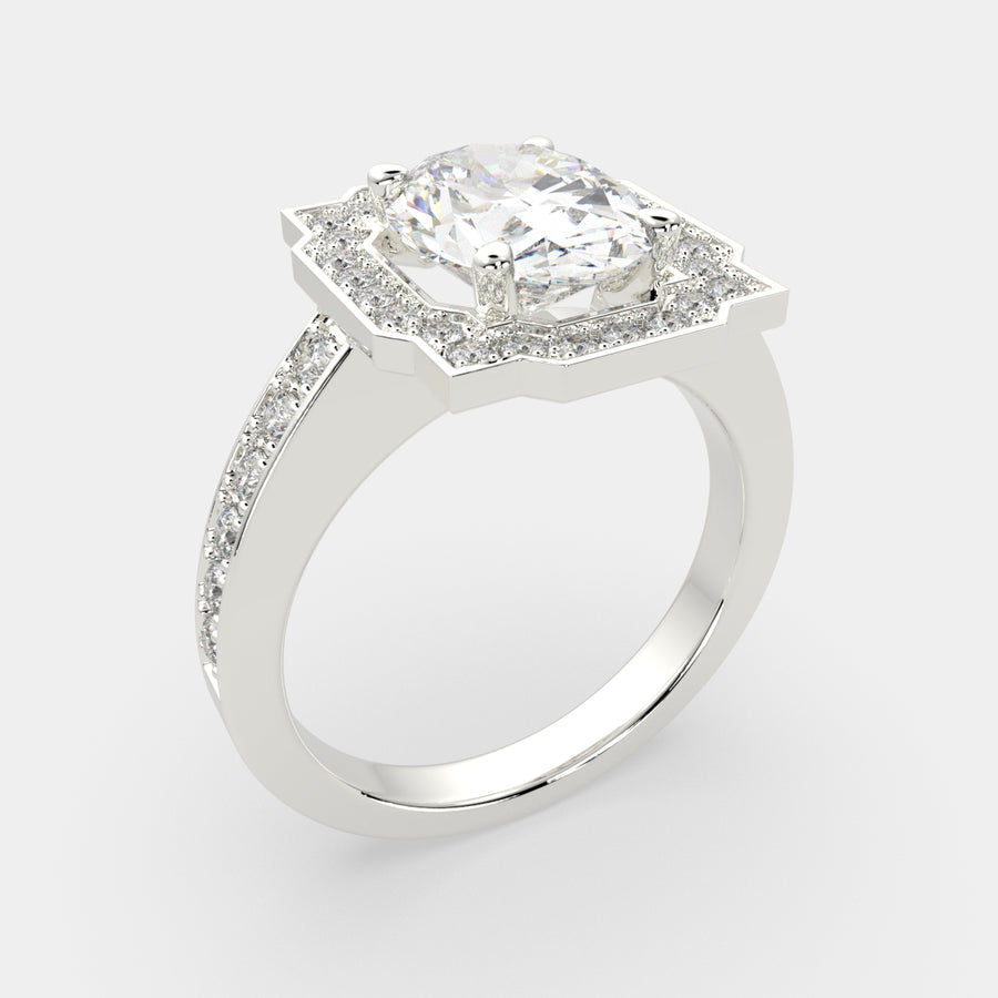 Amalia 2.5 Carat Oval Cut Halo Pave Engagement Ring