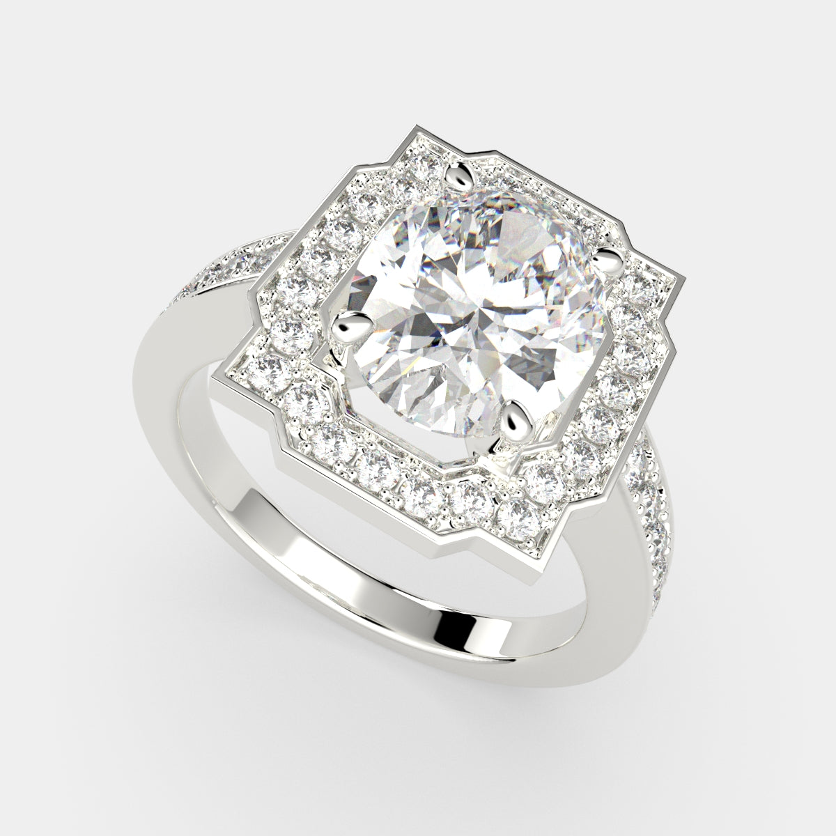 1.5 Carat VS1 D Lab Grown Diamond Halo Pave Oval Ring