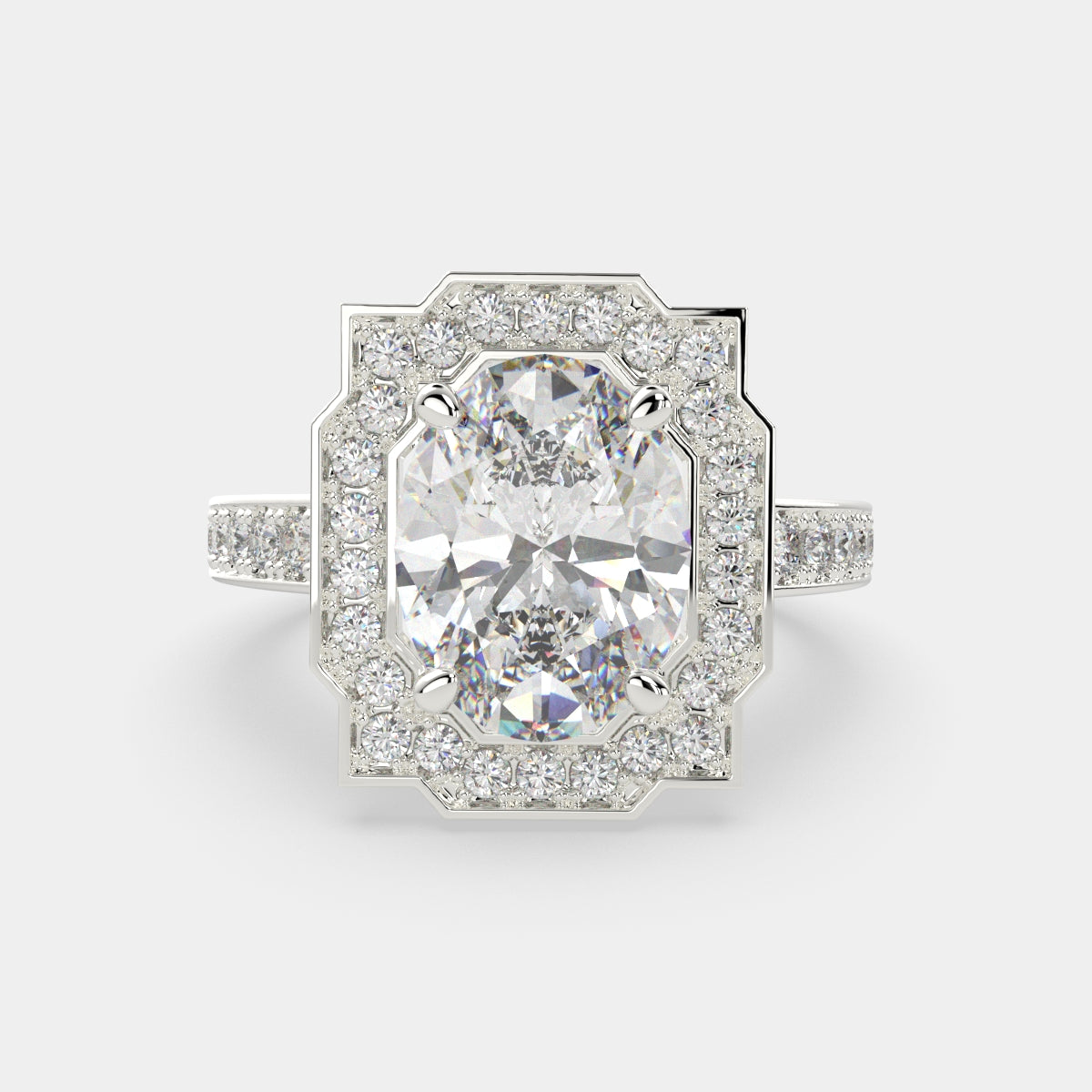 3.5 Carat VS1 D Lab Grown Diamond Halo Pave Oval Ring