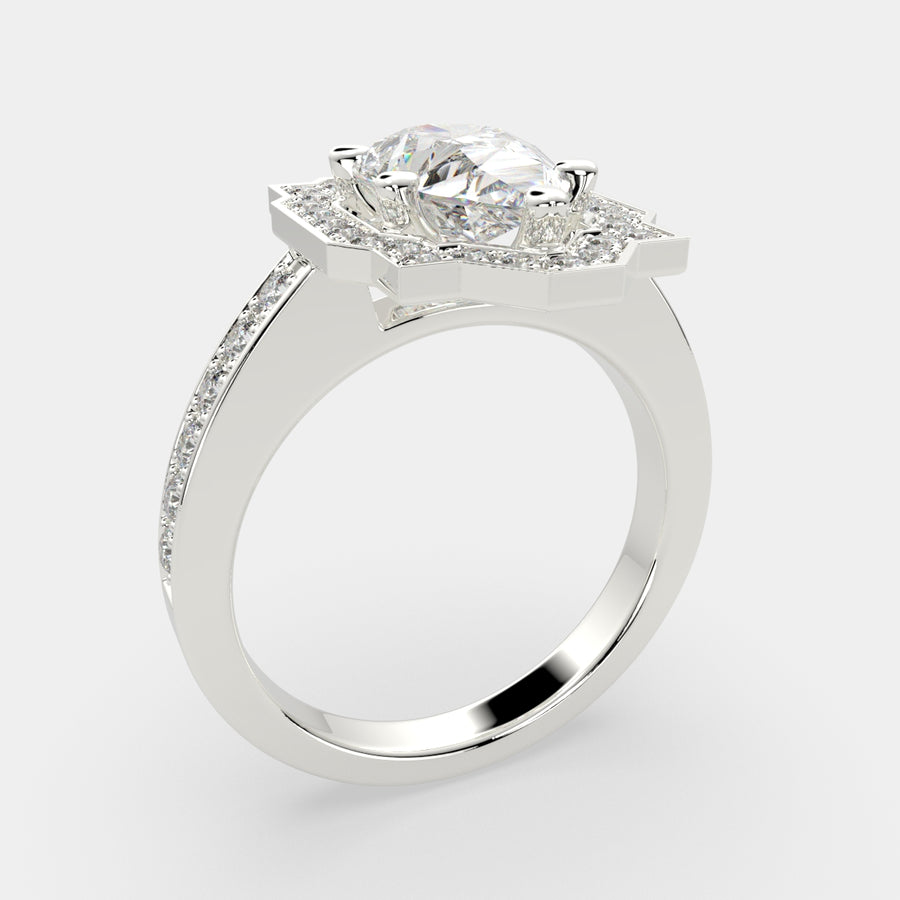 Amalia 4.5 Carat Pear Cut Halo Pave Engagement Ring