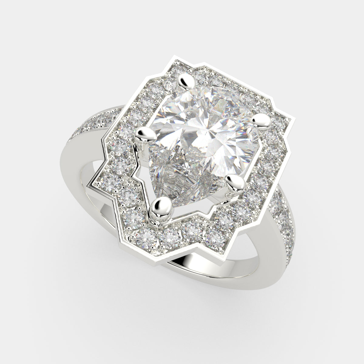 4.5 Carat VS1 D Lab Grown Diamond Halo Pave Pear Ring