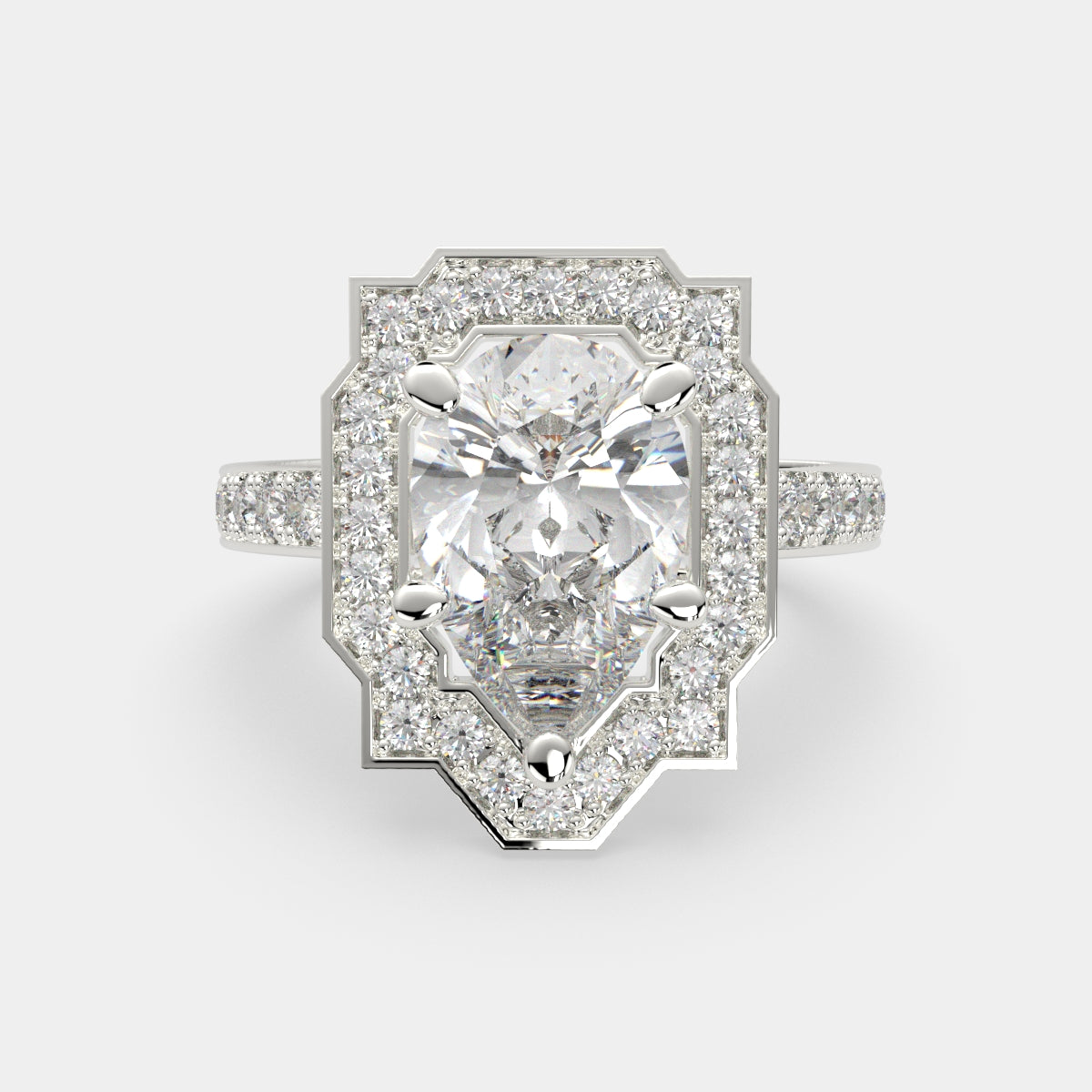 1.5 Carat VS1 D Lab Grown Diamond Halo Pave Pear Ring