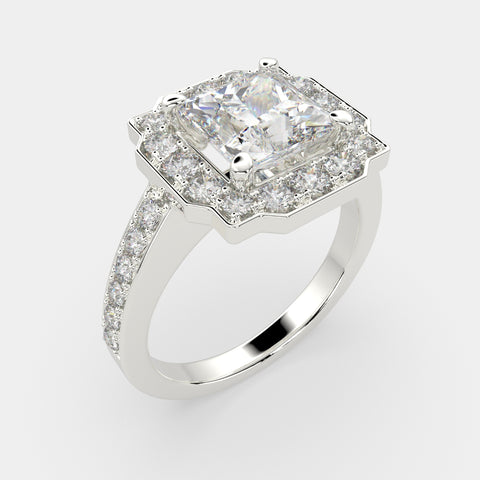 3.5 Carat VS1 D Lab Grown Diamond Halo Pave Princess Ring