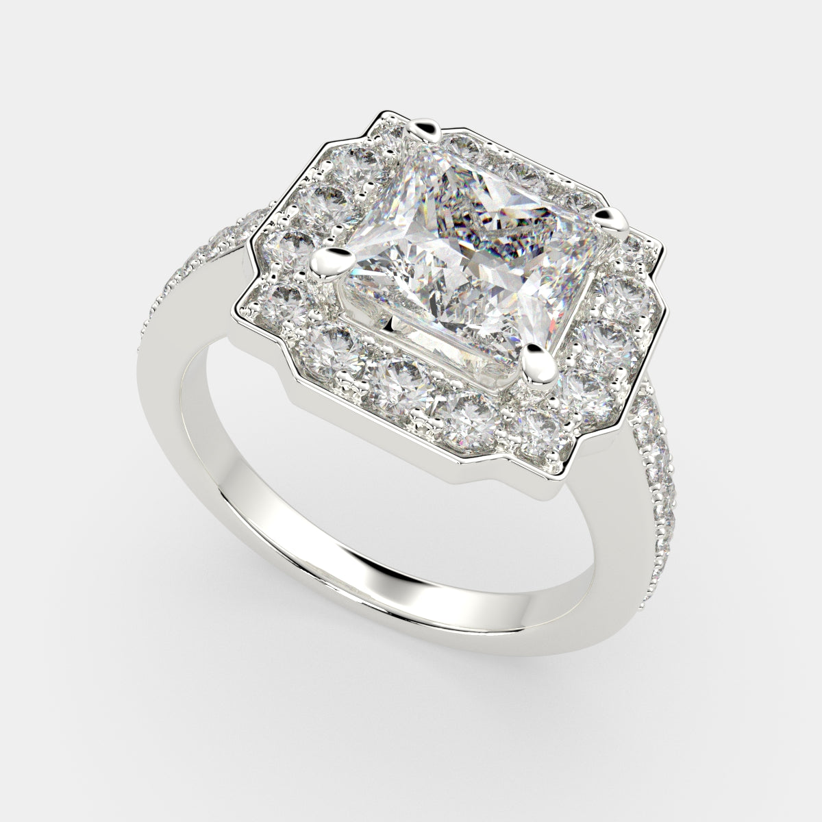 4.5 Carat VS1 D Lab Grown Diamond Halo Pave Princess Ring