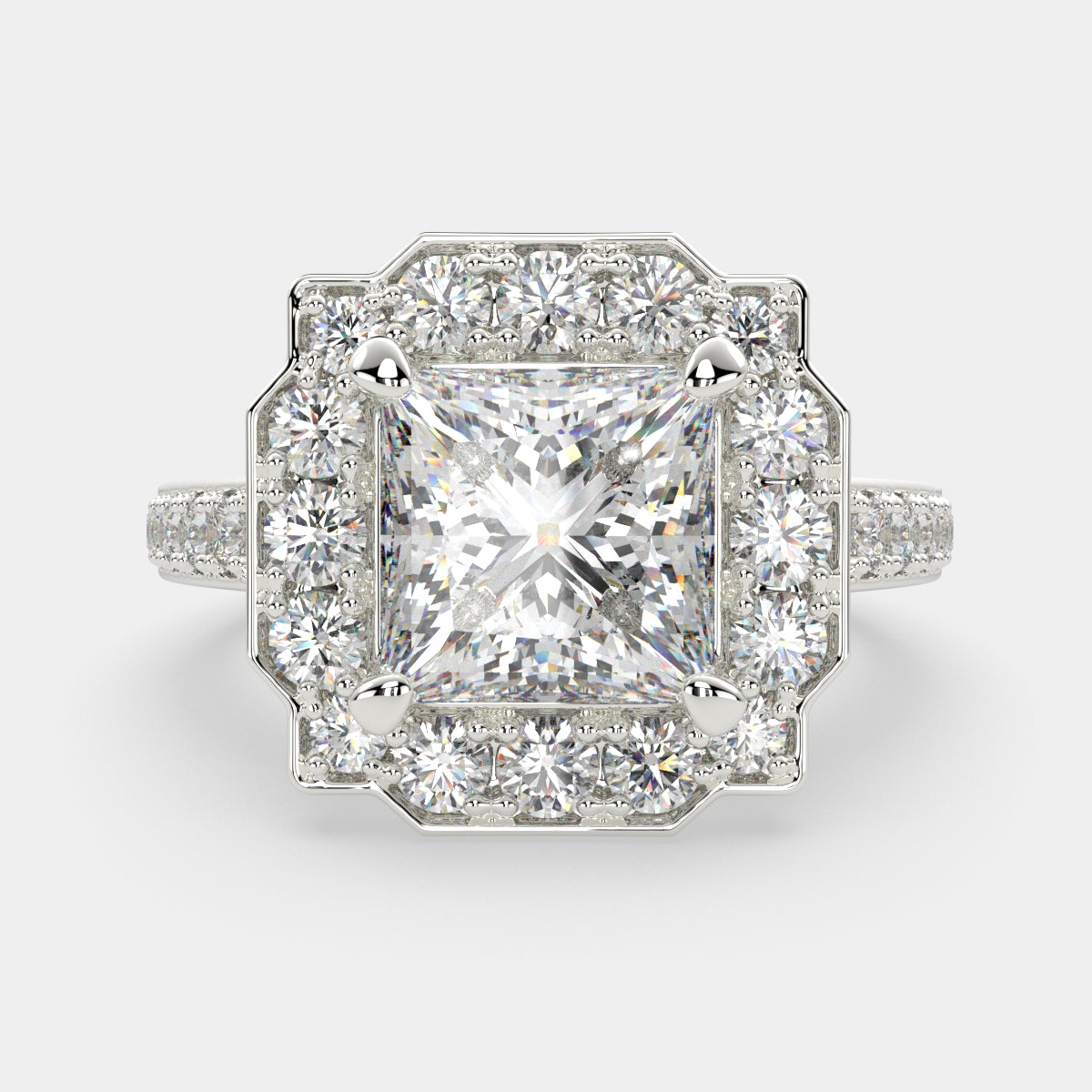 3.5 Carat VS1 D Lab Grown Diamond Halo Pave Princess Ring