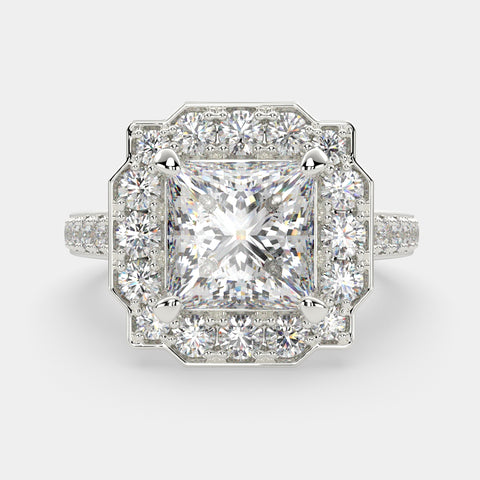 3.5 Carat VS1 D Lab Grown Diamond Halo Pave Princess Ring