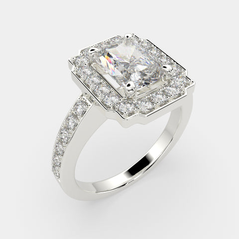 2.5 Carat VS1 D Lab Grown Diamond Halo Pave Radiant Ring