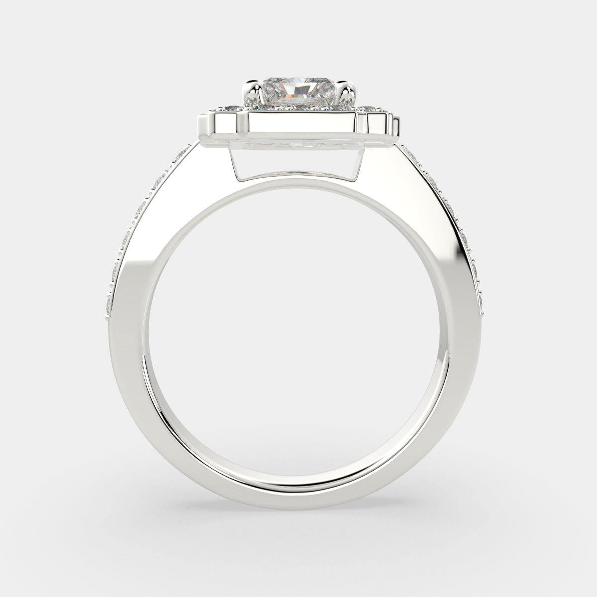 1.5 Carat VS1 D Lab Grown Diamond Halo Pave Radiant Ring