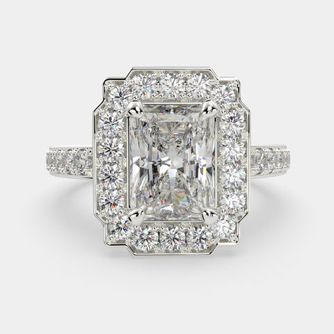 2.5 Carat VS1 D Lab Grown Diamond Halo Pave Radiant Ring