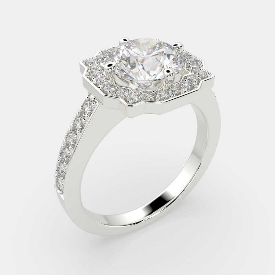 Amalia 2.5 Carat Round Cut Halo Pave Engagement Ring