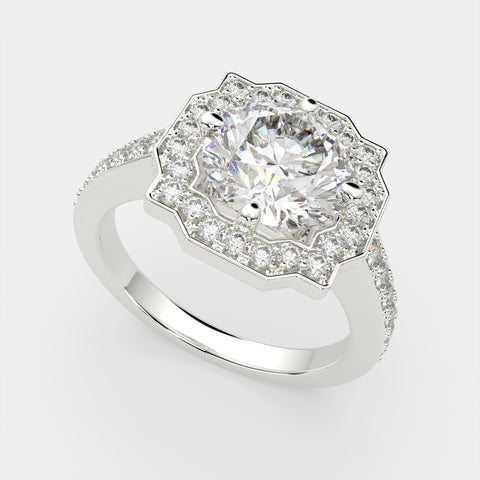 1.5 Carat VS1 D Lab Grown Diamond Halo Pave Round Ring