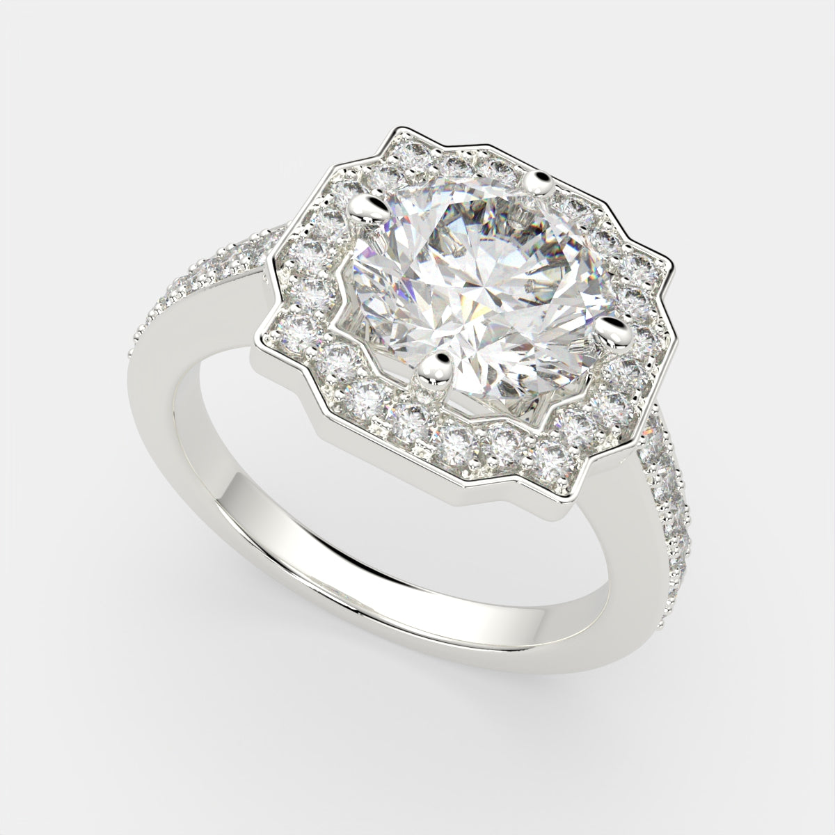 4.5 Carat VS1 D Lab Grown Diamond Halo Pave Round Ring