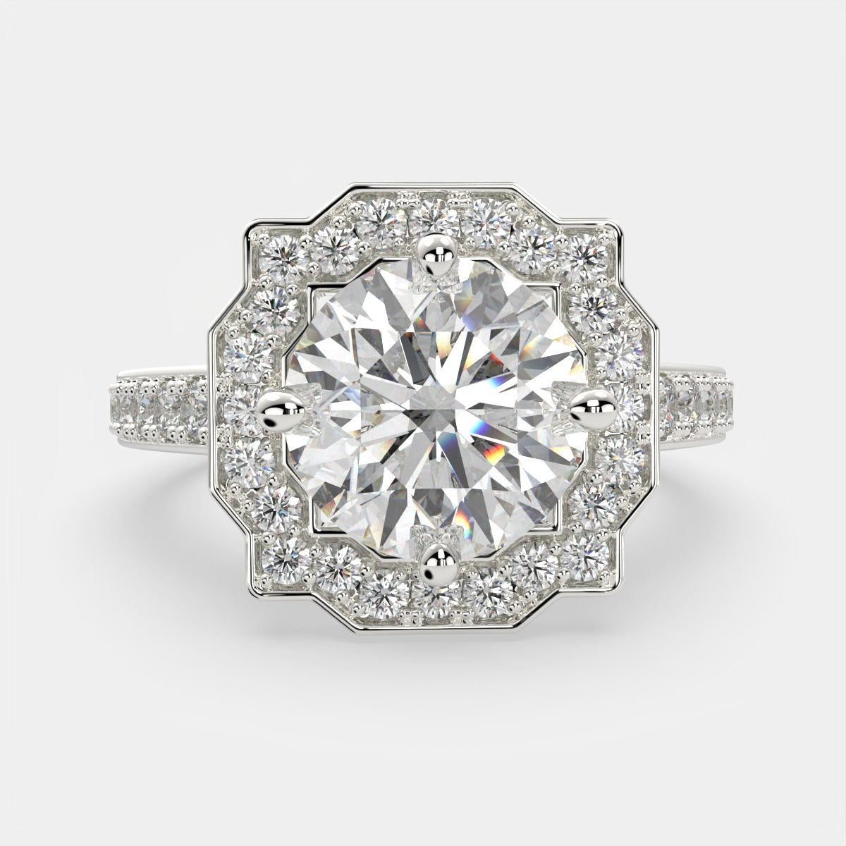 2.5 Carat VS1 D Lab Grown Diamond Halo Pave Round Ring