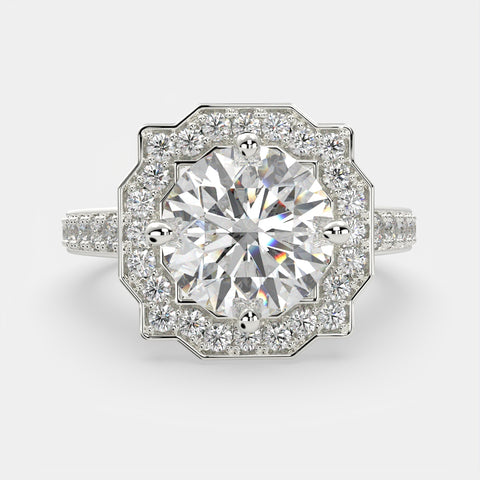 1.5 Carat VS1 D Lab Grown Diamond Halo Pave Round Ring