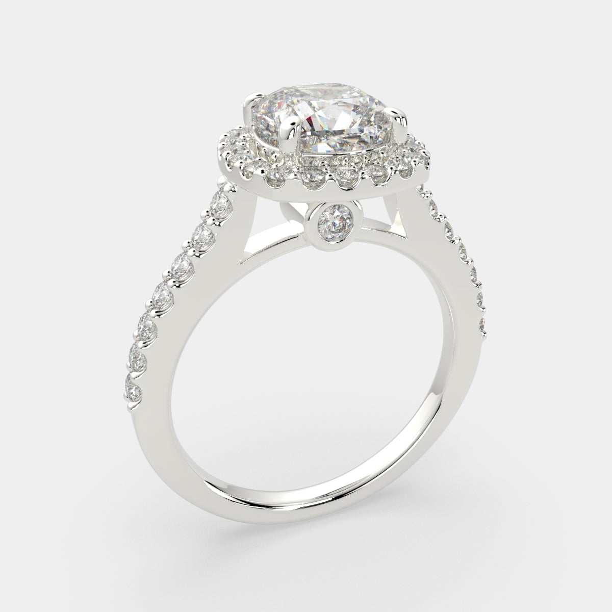 3.5 Carat VS1 D Lab Grown Diamond Halo Pave Cushion Ring