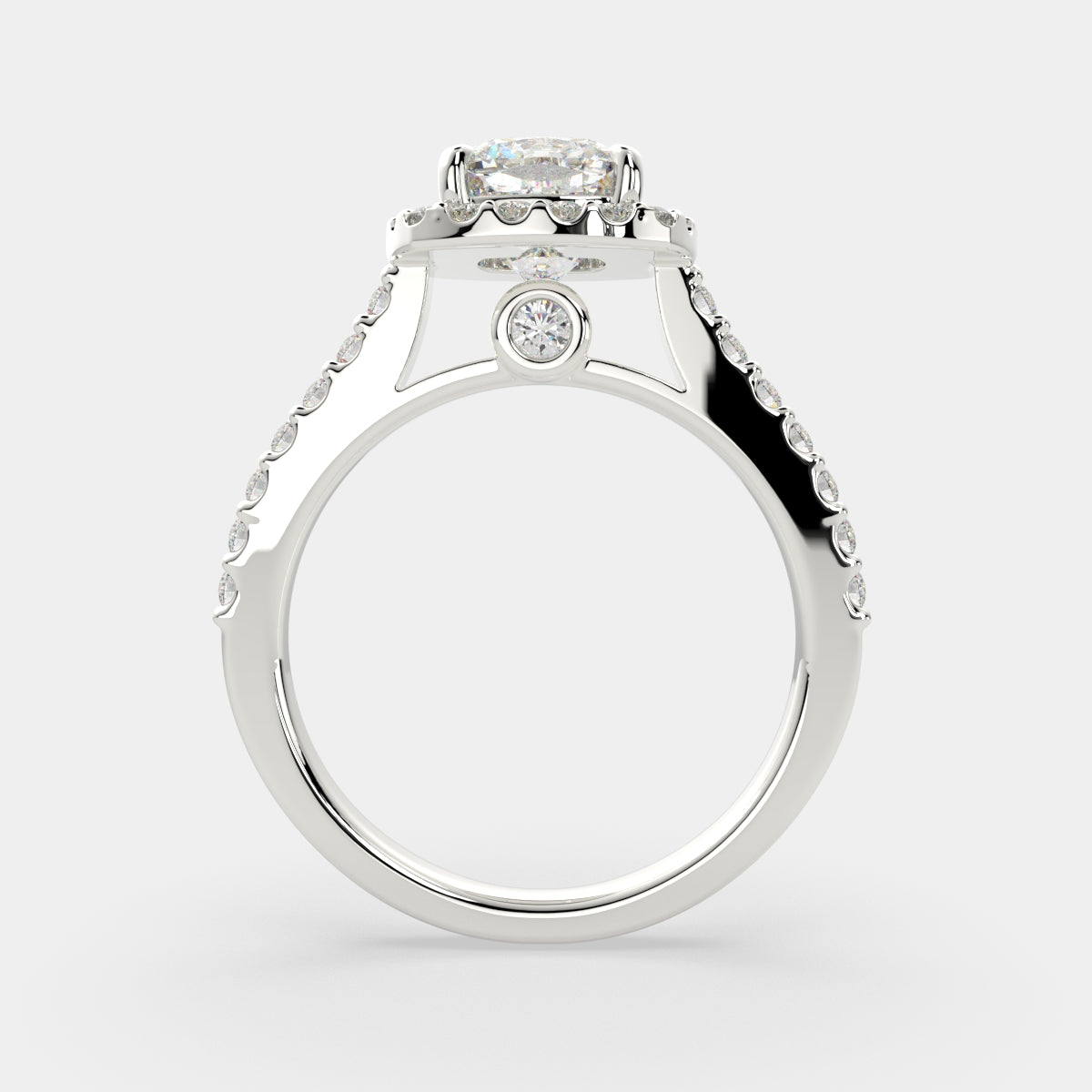 3.5 Carat VS1 D Lab Grown Diamond Halo Pave Cushion Ring