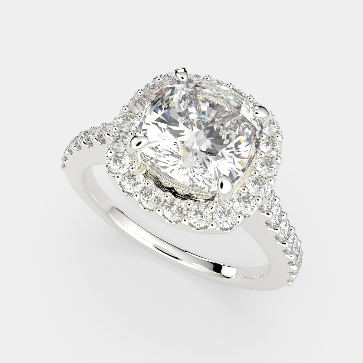 4.5 Carat VS1 D Lab Grown Diamond Halo Pave Cushion Ring