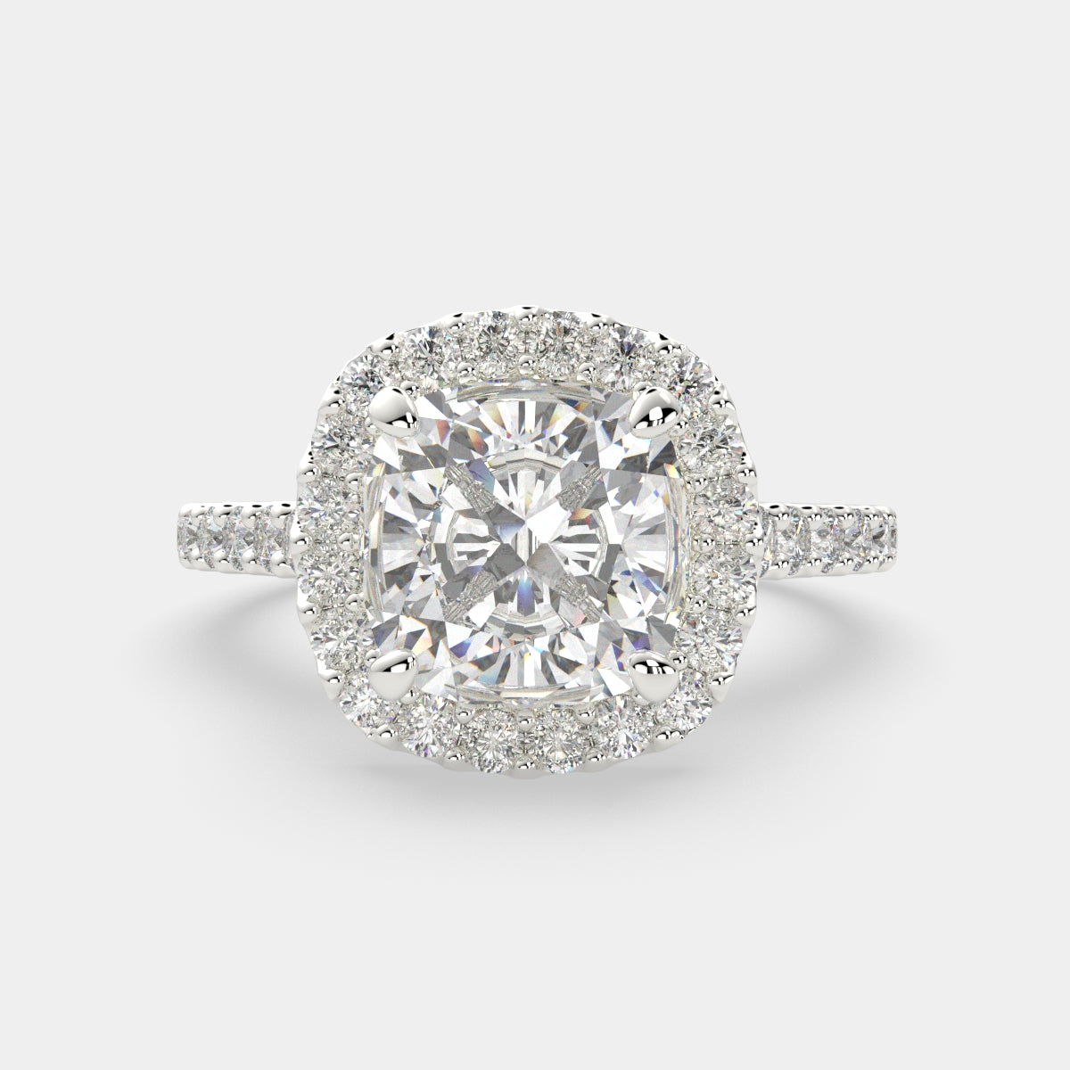 3.5 Carat VS1 D Lab Grown Diamond Halo Pave Cushion Ring