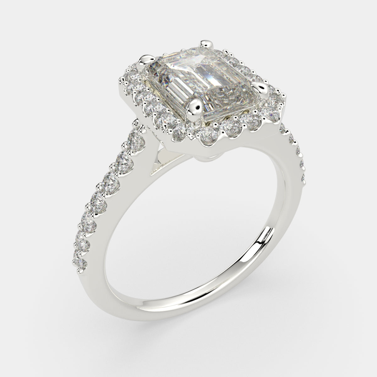 4.5 Carat VS1 D Lab Grown Diamond Halo Pave Emerald Ring