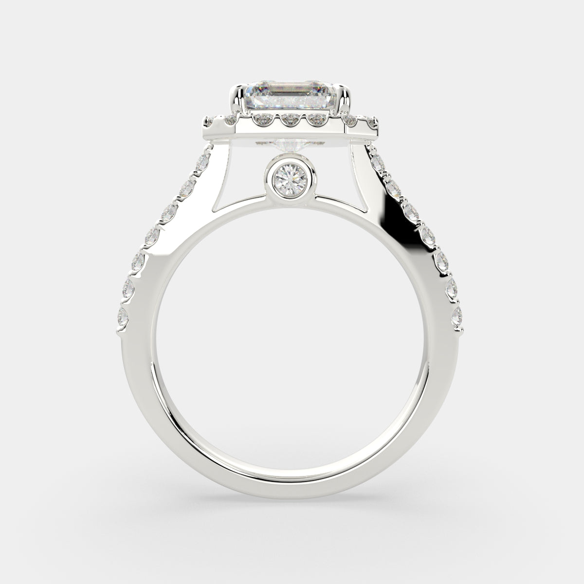 2.5 Carat VS1 D Lab Grown Diamond Halo Pave Emerald Ring