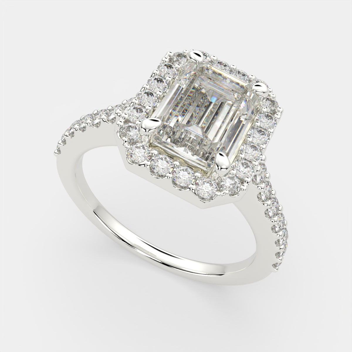 3.5 Carat VS1 D Lab Grown Diamond Halo Pave Emerald Ring