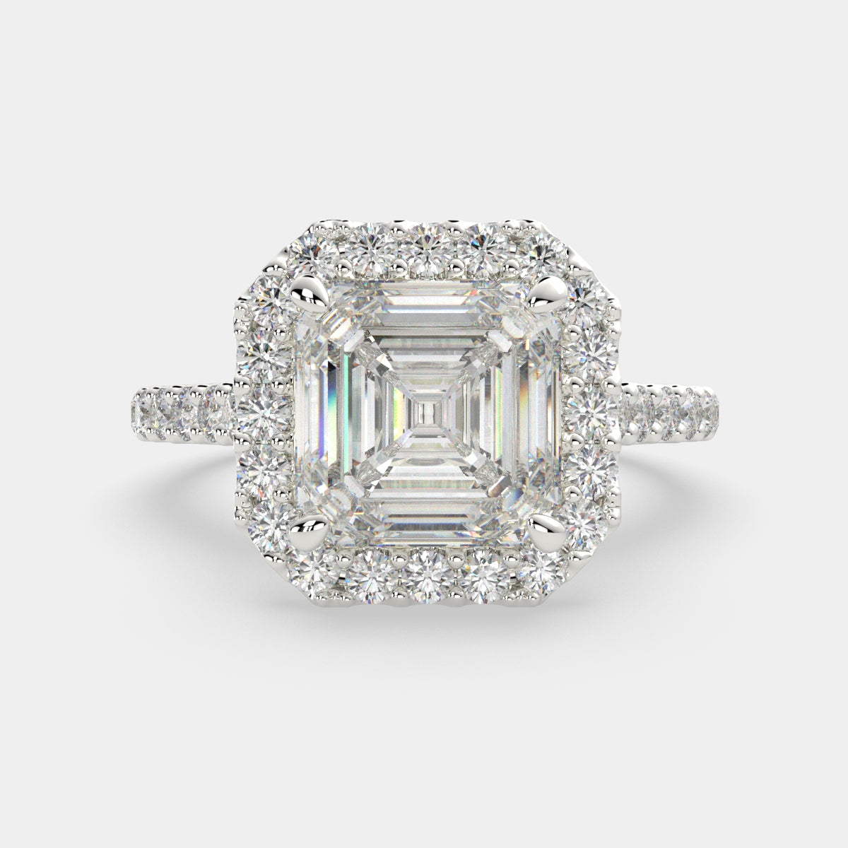4.5 Carat VS1 D Lab Grown Diamond Halo Pave Emerald Ring