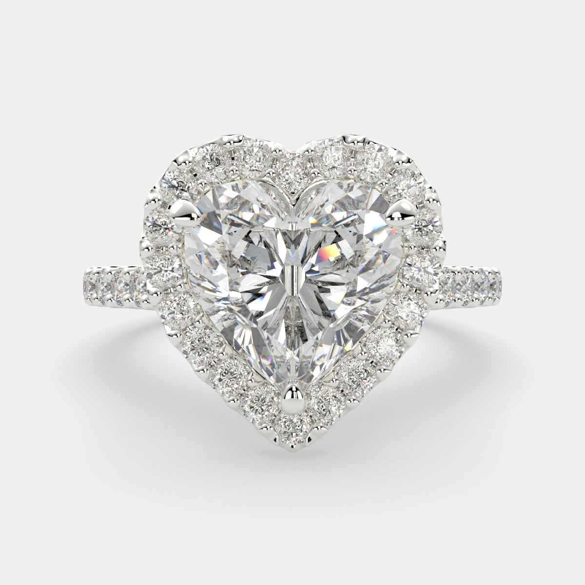 2.5 Carat VS1 D Lab Grown Diamond Halo Pave Heart Ring