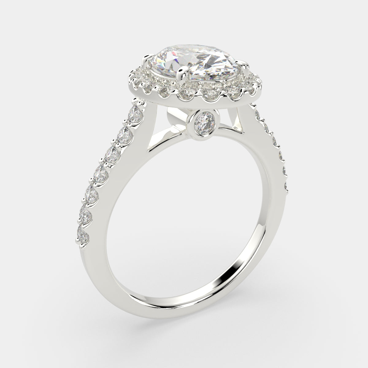 3.5 Carat VS1 D Lab Grown Diamond Halo Pave Oval Ring