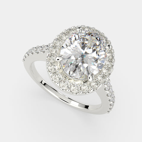 2.5 Carat VS1 D Lab Grown Diamond Halo Pave Oval Ring