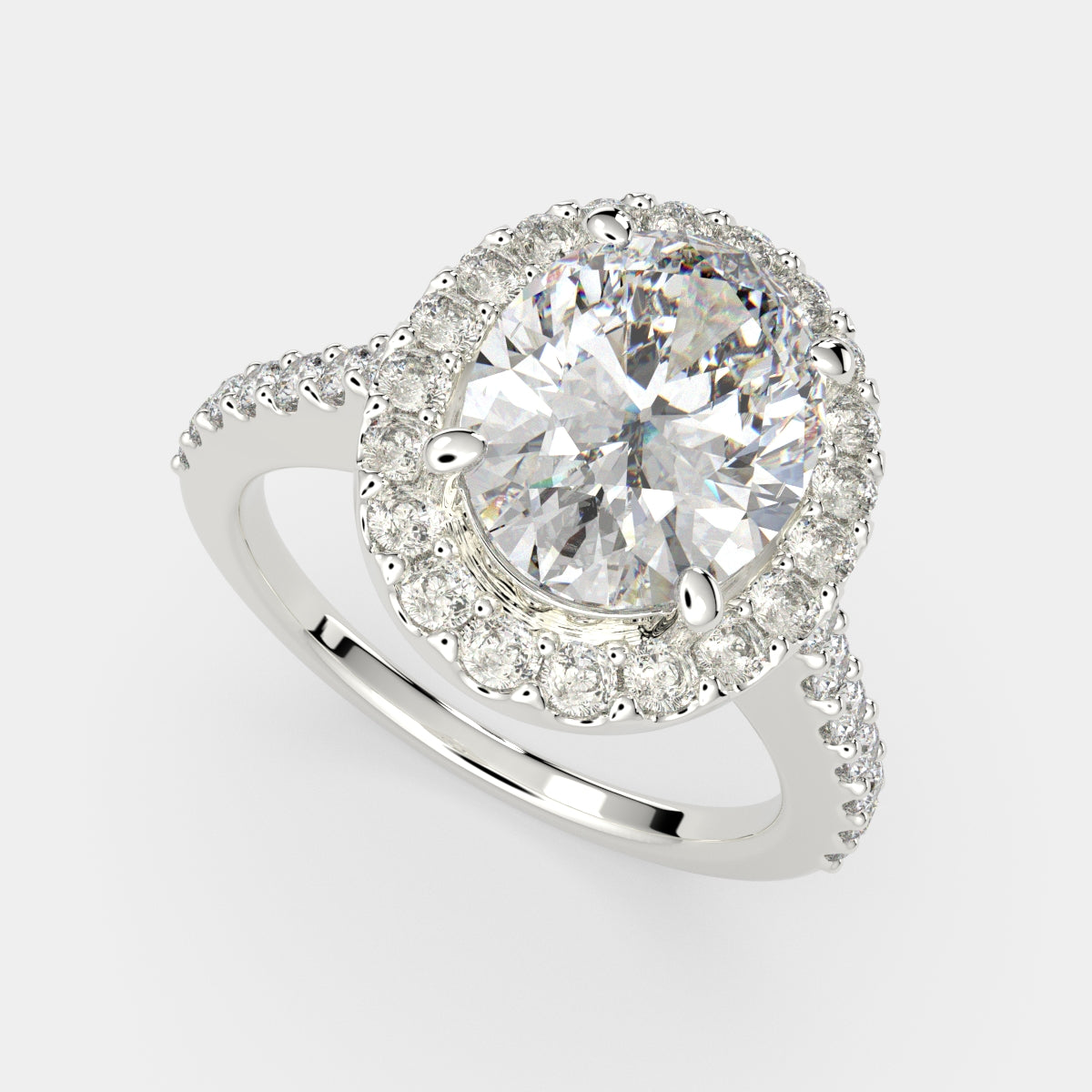 4.5 Carat VS1 D Lab Grown Diamond Halo Pave Oval Ring