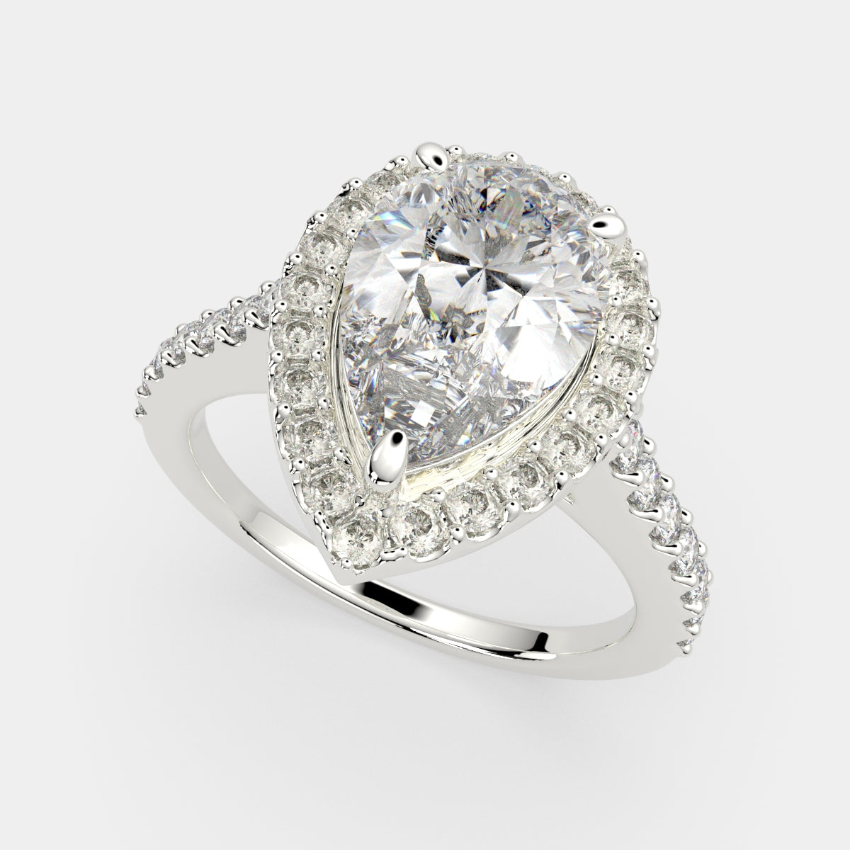 4.5 Carat VS1 D Lab Grown Diamond Halo Pave Pear Ring