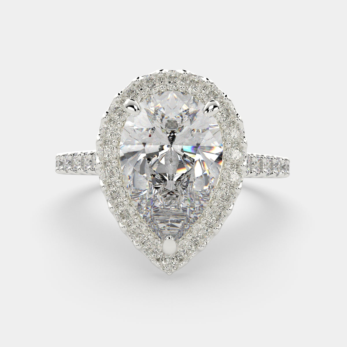 2.5 Carat VS1 D Lab Grown Diamond Halo Pave Pear Ring
