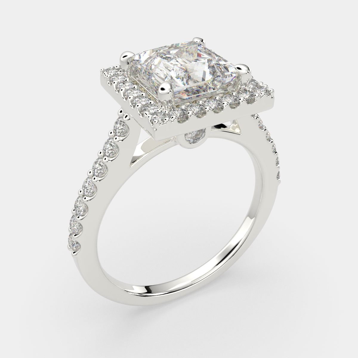 3.5 Carat VS1 D Lab Grown Diamond Halo Pave Princess Ring