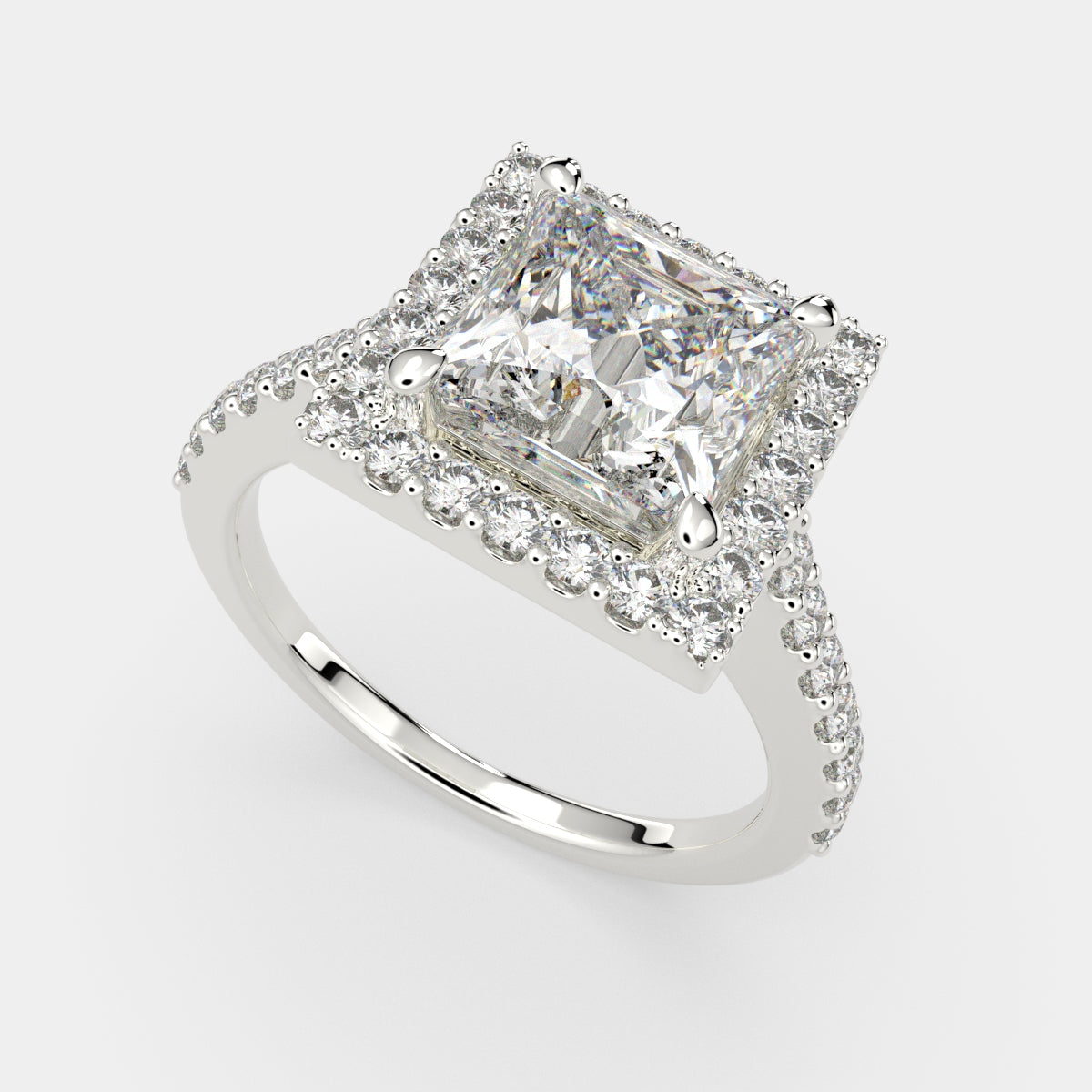 1.5 Carat VS1 D Lab Grown Diamond Halo Pave Princess Ring