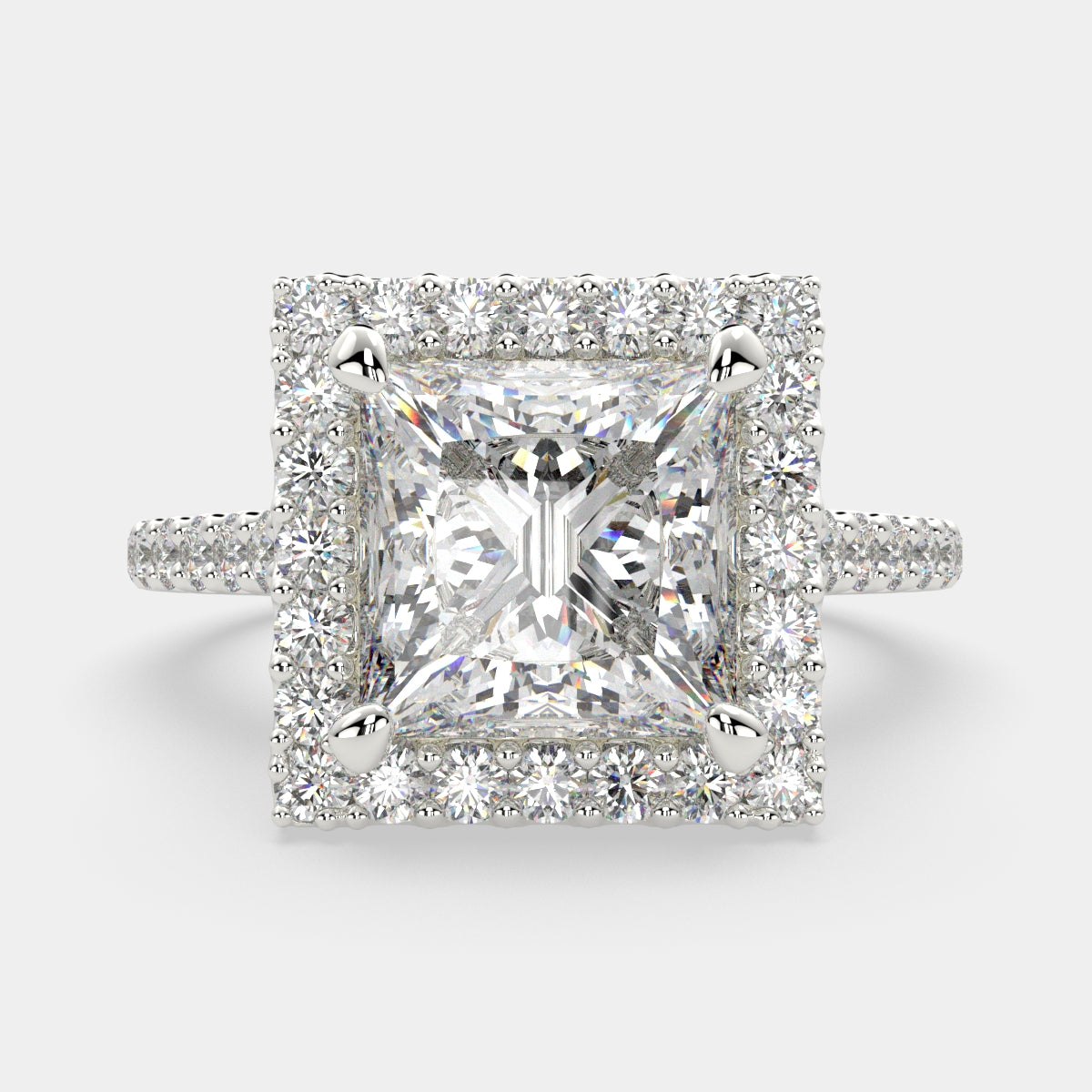 1.5 Carat VS1 D Lab Grown Diamond Halo Pave Princess Ring