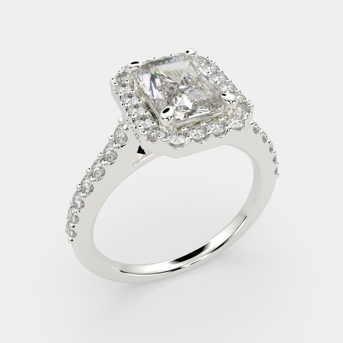 3.5 Carat VS1 D Lab Grown Diamond Halo Pave Radiant Ring
