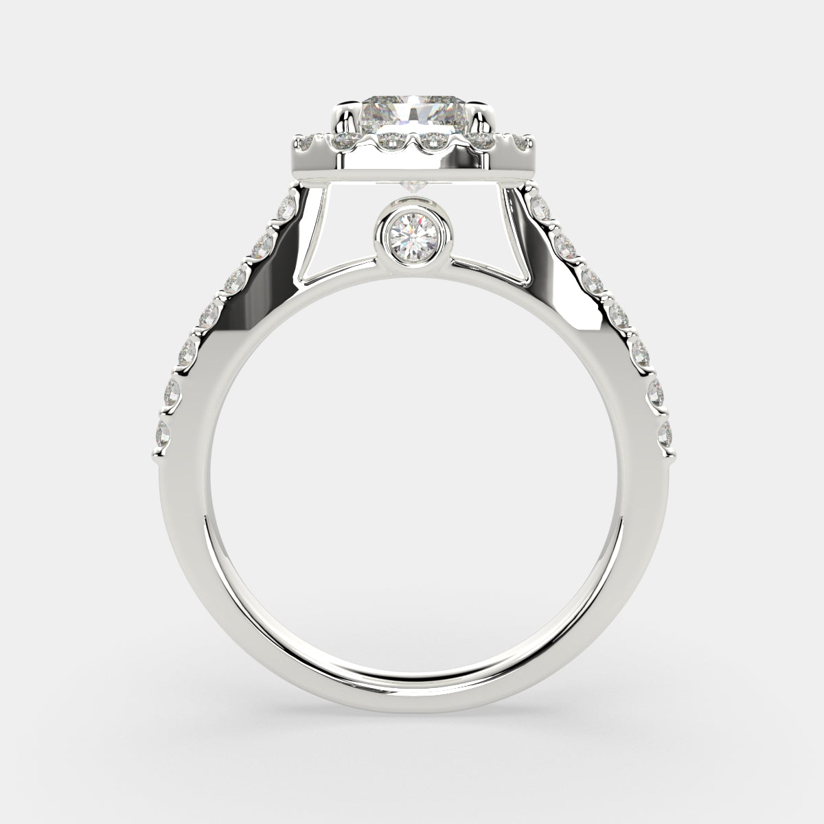 2.5 Carat VS1 D Lab Grown Diamond Halo Pave Radiant Ring